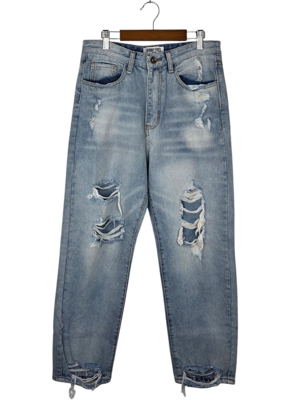 Skinny Fries Denim Super High Rise Mom Jeans Straight Fit Distressed Juniors 7